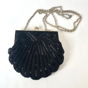 Vintage 1950's La Regale Black Glass Beaded Evening Bag/Purse